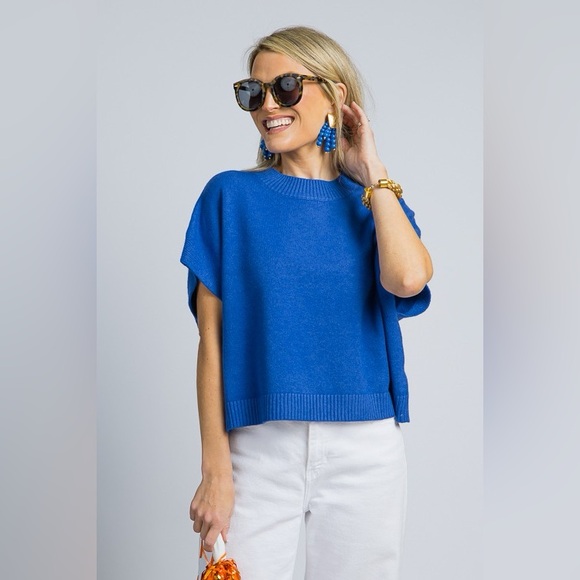 Pinch Sweaters - Pinch Blue Crewneck Sweater Vest with Ribbed Detailing